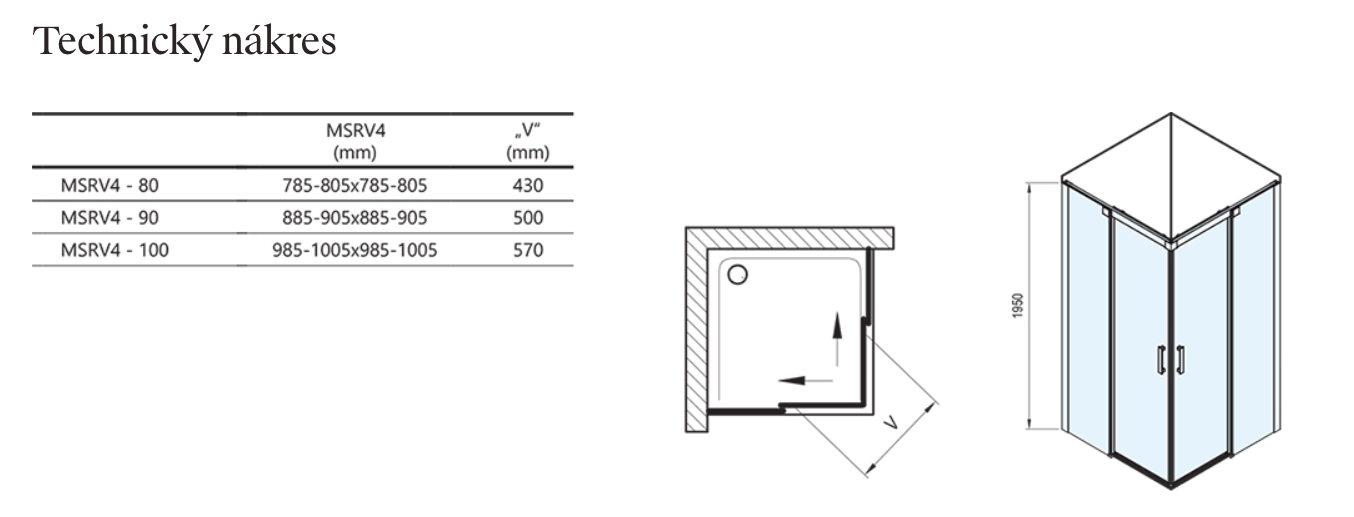 Sprchový kout Matrix MSRV4-technicky-nakres